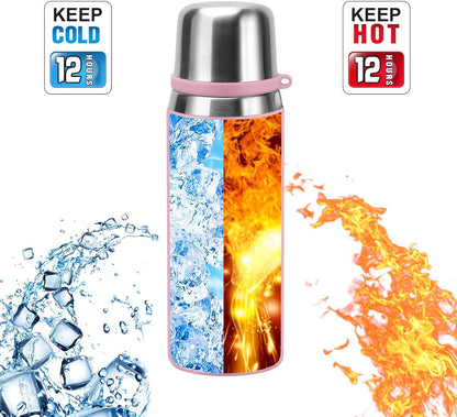 Stainless Steel thermo Bottles with cup 700ml/23.7oz Vacuum Insulated Bottle for hot and cold coffee drink water thermo flask with cup.(Pink,700ml)