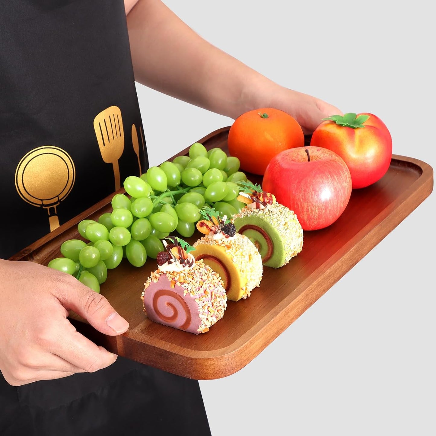 16" x 10" Rectangle Serving Trays Wooden Charcuterie Boards Rectangular Large Serving Platters for Cookie, Snack, Appetizer, Dessert, Party Food Dish Acacia Wood Kitchen Platter Tray Cheese Board