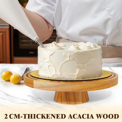 Acacia Wood Cake Stand with Lid, 12" Glass Cake Stand with Dome Cake Holder, 2-in-1 Dessert Table Display Set & Charcuterie Board for Weddings, Parties, Bakeries