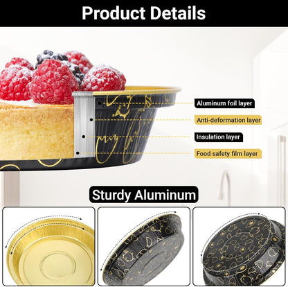 EUSOAR Baking Pans with Lids, 100pcs 10oz/275ml Creme Brulee Disposable Ramekins Cake Storage Container, Round Aluminum Cake Cups Cupcakes Liners Bread Pudding Holders for Wedding Birthday Party
