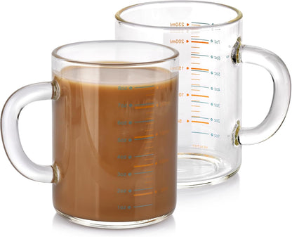 2 Piece Expresso shots cup,Glass measuring cup,8 Oz Glass Measuring Cup,Tea Glass Cups withHandles,Glass Coffee Cups for Latte(Colorful-2pcs)