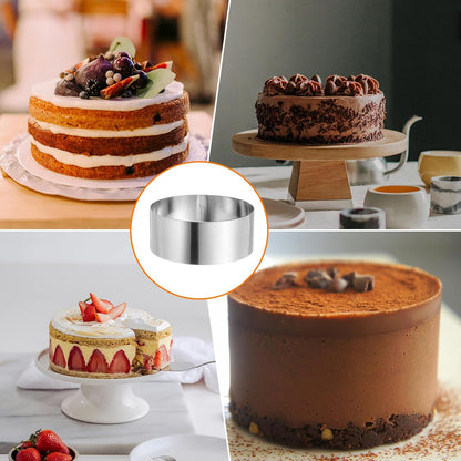 HARFINGTON Round Cake Ring 5 x 2 Inch Seamless Stainless Steel Pastry Mousse Dessert Ring Mirror Coating for Baking Cooking Making Tool