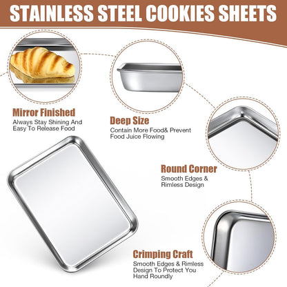 18 Pcs Baking Sheet Pan Set 9 x 6.7 x 1 Inches Cookie Sheet Small Toaster Oven Stainless Steel Tray Barbecue Grill Rectangle Trays, Non-stick, Easy Clean