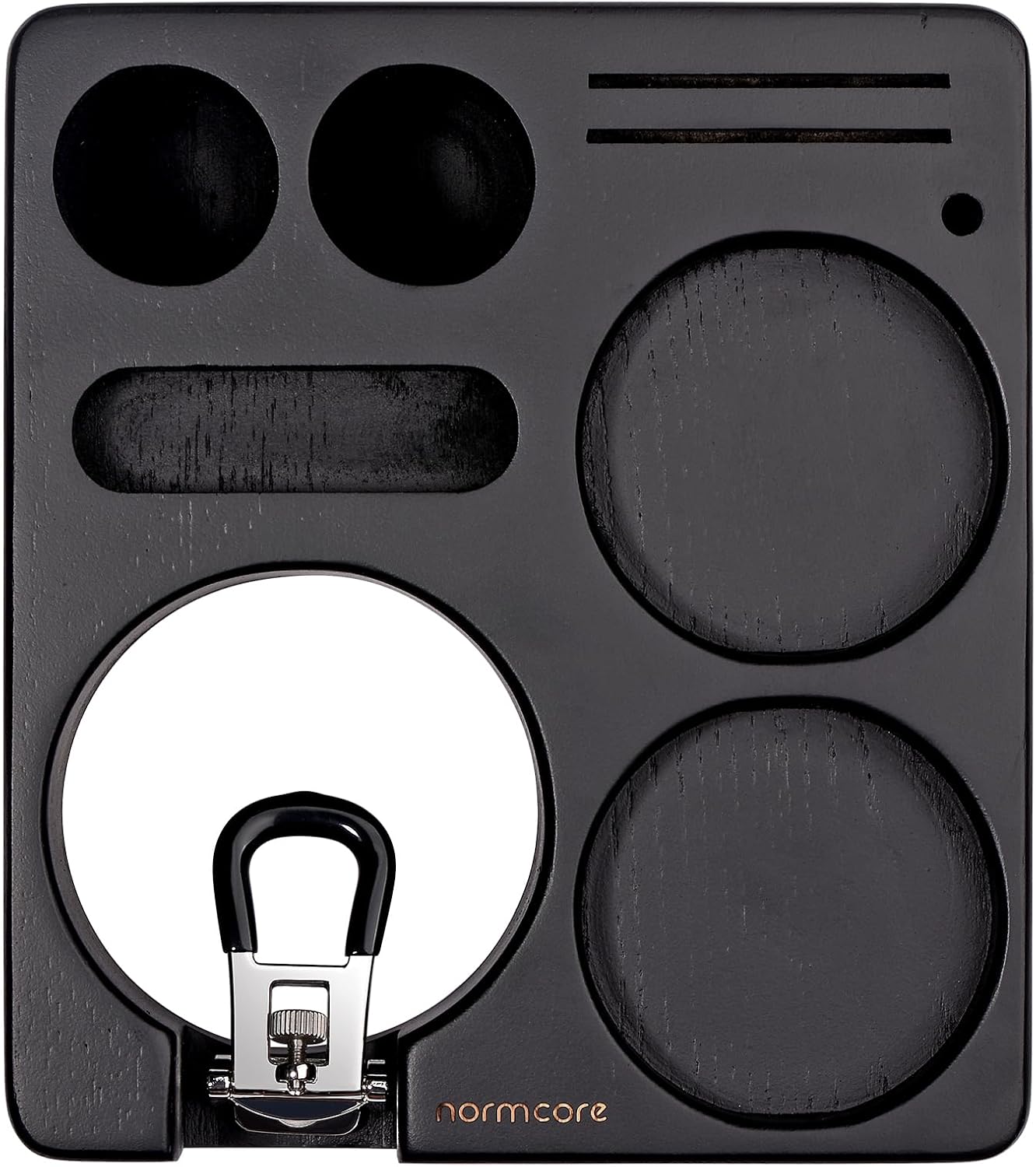 Normcore Espresso Tamping Station, Wood Coffee Tamper Station Fit 51 to 54mm Espresso Machine Accessories Coffee Tamper, Distributor, WDT, Puck Screen, Portafilter Holder Stand, Solid Black Ashwood