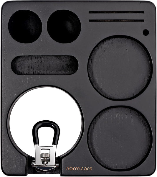 Normcore Espresso Tamping Station, Wood Coffee Tamper Station Fit 51 to 54mm Espresso Machine Accessories Coffee Tamper, Distributor, WDT, Puck Screen, Portafilter Holder Stand, Solid Black Ashwood