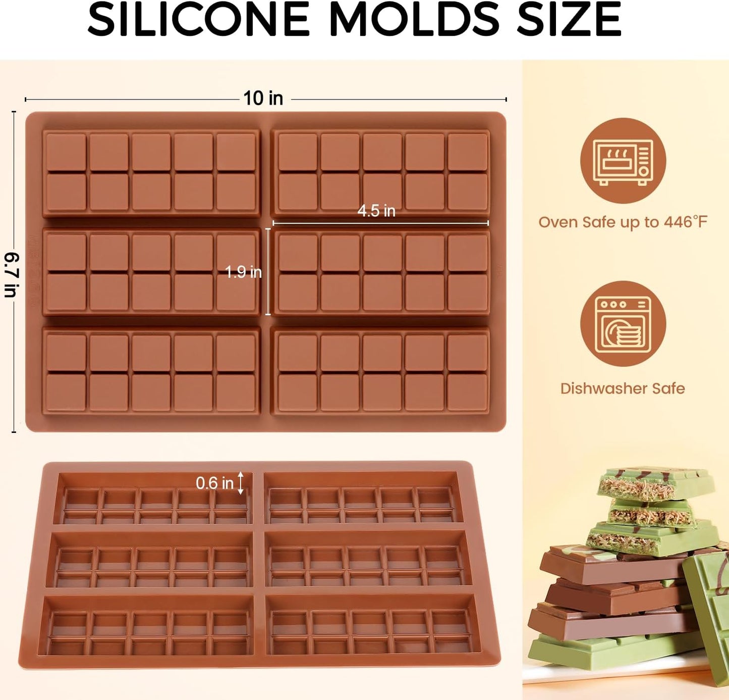 Chocolate Bar Mold, Non-Stick Dubai Chocolate Molds, Food Grade Silicone Deep Chocolate Bar Mold for Pistachio, Candy- Set of 3