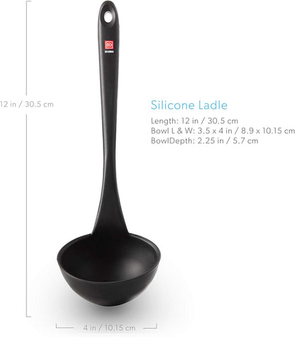 DI ORO Silicone Ladle – Soup Ladle for Cooking & Serving Heat-Resistant - Large Kitchen Soup Ladle Nonstick Cookware Safe - Soup Serving Spoon with Wide Bowl - Silicone Utensil Dishwasher Safe (Black)