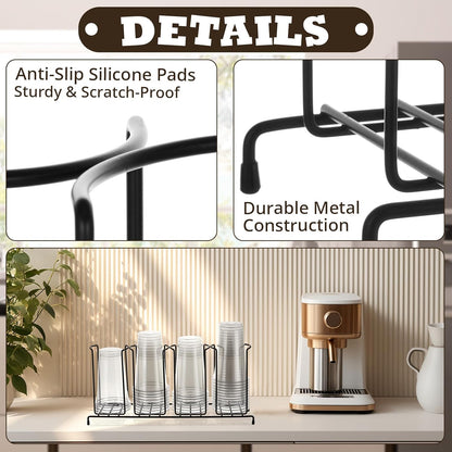 Maxdot 2 Pcs Coffee Cup Organizers 23 x 5 x 8.5 Inch Wire Rack Coffee Cup and Lid Holder Black Iron Lid Dispenser Countertops Organizer for Kitchen Storage Essentials (4 Section)