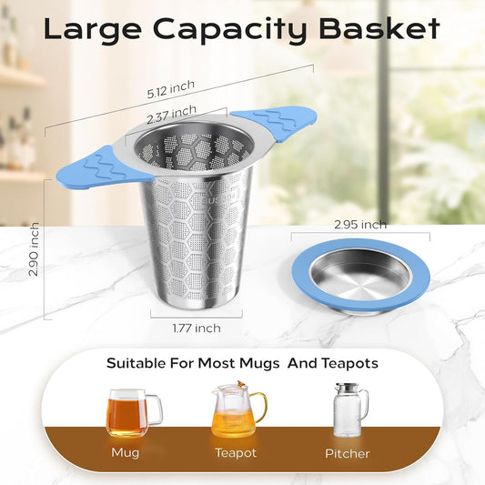 Tea Infuser for Loose Leaf Tea,18/8 Stainless Steel Tea Infuser with Heat Proof Silicone Handles,Extra Fine Mesh Tea Strainers Filter Fine Tea Leaves Effectively,Fits TeaPots/Mugs-4Pack