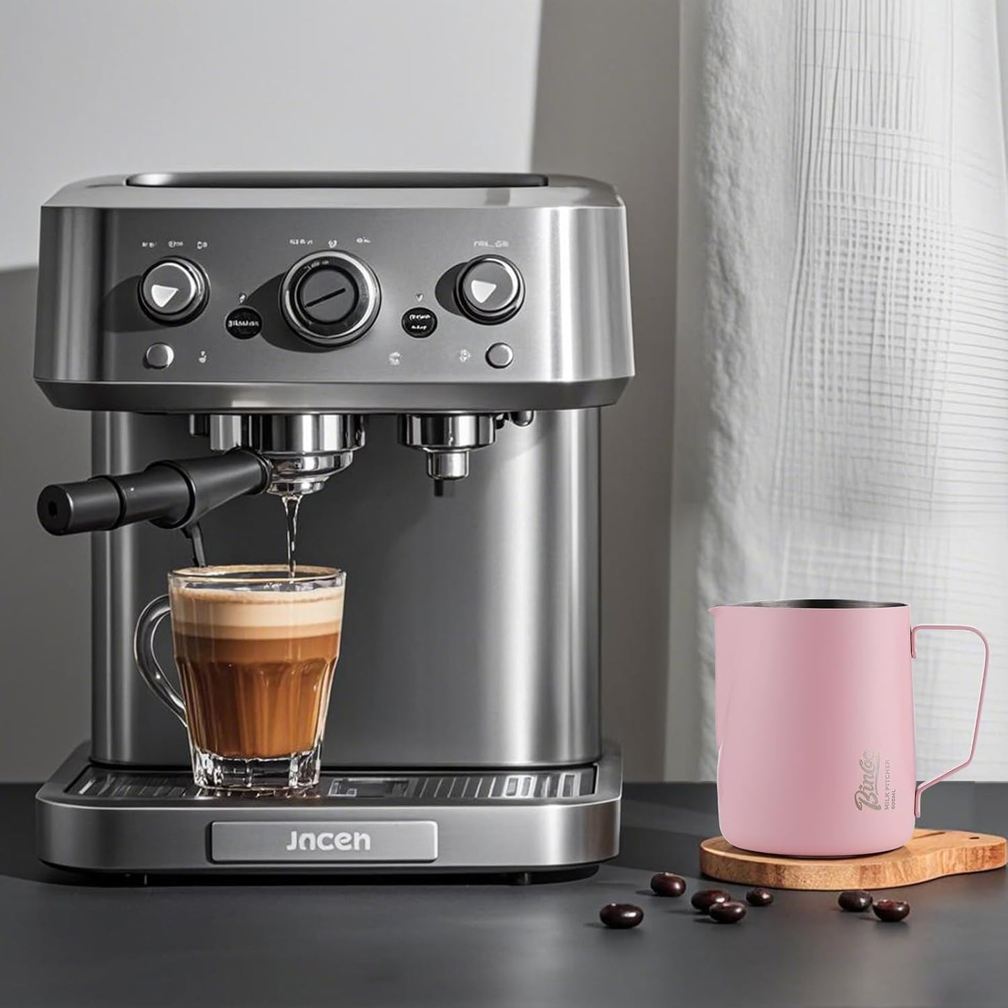 Pink Milk frother - 350ml/12OZ Milk Frothing Pitcher, Milk Frother Cup Espresso Steaming Pitcher for Barista, Bincoo 304 Stainless Steel Espresso Steaming Pitchers for Latte Art/Cappuccino/Coffee/Milk