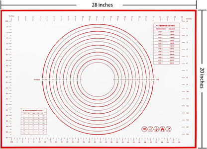Yansumi Silicone Pastry Mat Extra Large Non-Slip Mat for Rolling Dough Pie Crust and Baking Non-Stick with Measurements(XL,28"L x 20"W, Red)