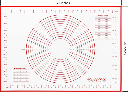 Yansumi Silicone Pastry Mat Extra Large Non-Slip Mat for Rolling Dough Pie Crust and Baking Non-Stick with Measurements(XL,28"L x 20"W, Red)