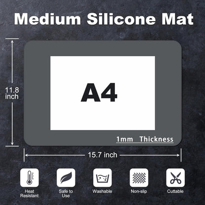 Silicone Mat for Kitchen Counter, Silicone Mat Trimable to Size (Dark Gray, 15.7×11.8inch-4pcs), BPA-Free Silicone Placemat, Heat-Resistant NonSlip Table Mat for Air Fryer, Countertop Protector Mat