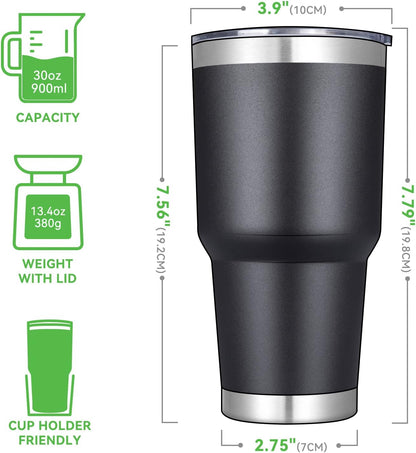 DOMICARE 30 oz Tumbler with Lid and Straw, Stainless Steel Tumblers Bulk, Insulated Vacuum Double Wall Travel Coffee Mug, Durable Powder Coated Tumbler Cups (Black, 4)