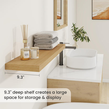 Fun Memories 36 Inch Deep Floating Shelves for Wall, 2 Pack of Wall Mounted Wood Shelves with Invisible Brackets for Bathroom, Bedroom, Living Room, Kitchen Decor and Storage, Oak