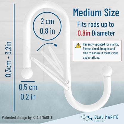 10-Pack Metal S Hooks for Hanging – Heavy-Duty S-Shaped Hooks with Safety Buckle – Fits Bars up to 0.8 in – Anti-Drop S-Hooks for Kitchen, Bathroom, Closet & Pot Racks – White (Medium)