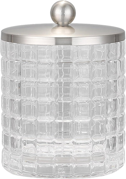 Glass Jar with Metal Lid for Bathroom Organization, Clear Apothecary Jar for Cotton Balls, Q Tips, and Small Accessories, Stylish Bathroom Storage Container Clear, Nickel