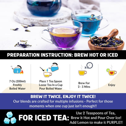 BREWIX, Butterfly Pea Flower Herbal Tea Loose Leaf (40+ Cups,1.41oz/40g) | Caffeine Free | Premium Dried Butterfly Pea Flowers For Blue & Purple Drinks, Food Coloring