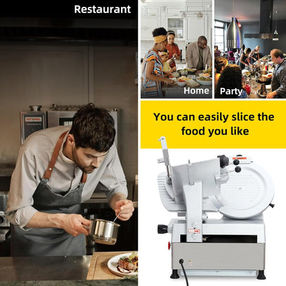 Commercial Dual Motor Meat Slicer 180W+370W | 12" Carbon Steel Blade, 0-7mm Adjustable - For Deli, Restaurant & Home Use