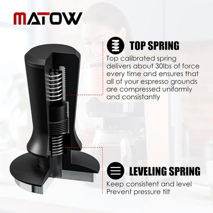 51mm Espresso Hand Tamper, MATOW Dual Calibrated Spring Loaded Coffee Tamper with Stainless Steel Flat Base, Pro-barista 30lbs Espresso Tamper with Anodized Aluminum Handle