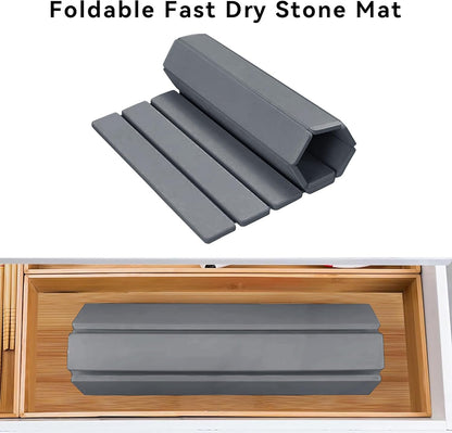 Large Stone Dish Drying Mat for Kitchen Counter, 24" x 16" Drying Board Diatomaceous, Dish Drying Tray for Kitchen, Utensils, Vegetable, Fruits, Bathroom Absorbent Pad, Fast Dry Stone Mat, Dark Gray