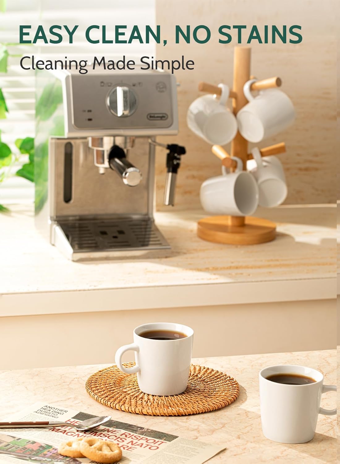 Sweese 5oz Porcelain Espresso Cups Set of 4, Mini Coffee Mugs Demitasse Cups - White