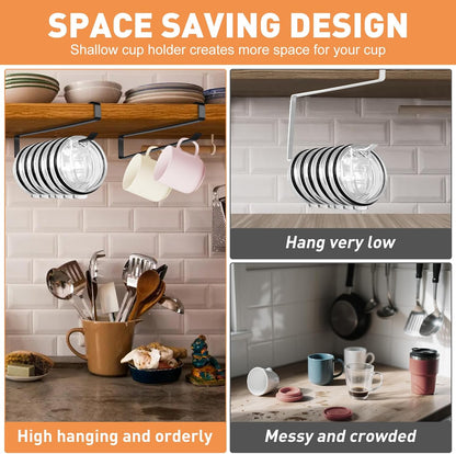 Tumbler Lid Organizer, 2 Pack Coffee Mug Holder for Yeti Tumbler Lid, Space Saving Mug Hanger Rack Holds Up to 12 Lids, Cup Holder Under Cabinet, Water Bottle Lid Holders for Kitchen Storage