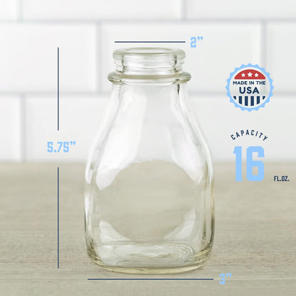 kitchentoolz 16 oz Glass Milk Bottle with Lid and Pour Spout – Small Glass Creamer Container for Refrigerator – Airtight Pint Milk Bottle for Coffee, Tea, and Liquid Storage