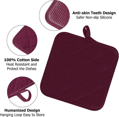 Oven Mitts and Pot Holders Set, Pack of 4, Heat Resistant Silicone Kitchen Mini Oven Mittens for 500 Degrees, Mini Oven Gloves and Hot Pads for Baking Grilling Barbecue Microwave Machine Washable