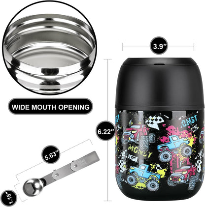 17 oz Insulated Lunch Containers Hot Food Jar, Wide Mouth Lunch Thermo for Kids Adults, Vacuum Stainless Steel Lunch Box With Handle Folding Spoon for School, Office Black - Car