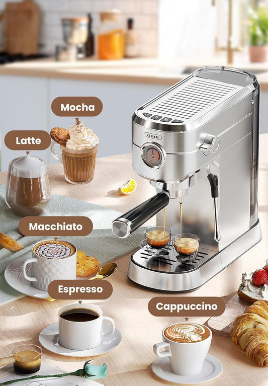 Gevi Commercial Espresso and Coffee Makers, Professional 20 Bar Espresso Maker with Milk Frother, Stainless Steel Expresso Coffee Machines for Home, Compact Cappuccino Machine, Great Gift