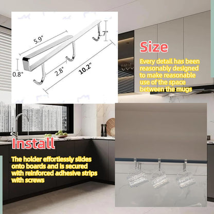 Mug Hooks Under Cabinet , 304 Stainless Steel Cup Hooks for Hanging Under Shelf, Mug Organizer Rack with 9 Hooks for Displaying Mugs, Coffee Cups and Kitchen Utensils,Fit for 0.8" or Less thickness