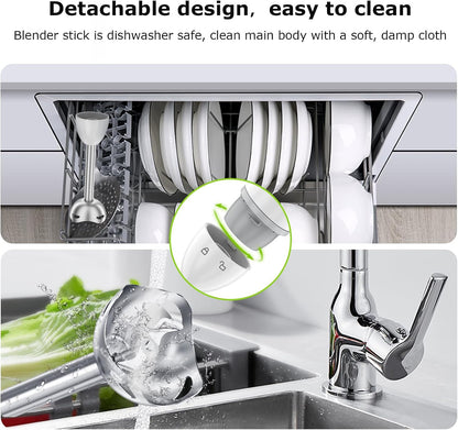 Bonsenkitchen Hand Blender, Immersion Blender with 2 Mixing Speed, 2-In-1 Hand Held Stick Mixer with Beaker for Soups, Smoothies, Sauce, White