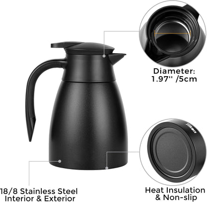 Tiken 34 Oz Thermal Coffee Carafe, Stainless Steel Insulated Vacuum Coffee Carafes For Keeping Hot, 1 Liter Beverage Dispenser (Starry Black)