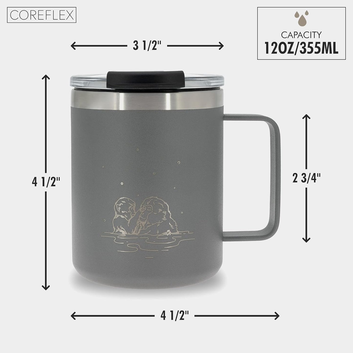 COREFLEX 12 oz Insulated Coffee Mug with Handle & Lid, Stainless Steel Double Walled Vacuum Insulated Tumbler, Travel Coffee Cup Thermal Cup - Home, Office, Travel, Outdoor, Camping