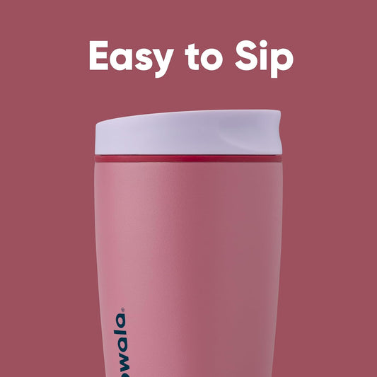 Owala SmoothSip Slider Insulated Stainless Steel Coffee Tumbler, Reusable Iced Coffee Cup, Hot Coffee Travel Mug, BPA Free 12 oz, Purple/Pink (Crochet Queen)