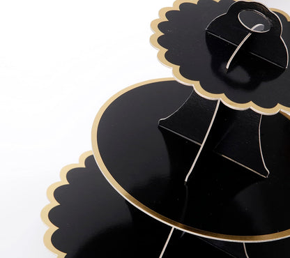 3-Tier Cupcake Stand, Lace Trim Cake Stand holder, Tiered DIY Cupcake Stand Tower for Dessert Table Displays, Birthday Theme Party Favors Decoration, Floral Tea Party, 12" W x 12.8" H, Black