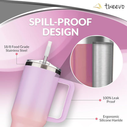 40 oz Tumbler With Handle and Straw Made of Stainless Steel - Double Wall Vacuum Insulated Tumbler With Lid - Sweat Proof Easy Grip, BPA-Free, Dishwasher Safe Tumbler (Amethyst)