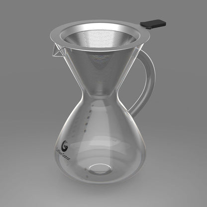 Coffee Gator Pour Over Coffee Maker - 27oz High Heat Borosilicate Glass with Reusable Stainless Steel Filter, Drip Coffee Brewer Dripper Set Carafe, 800ml Clear