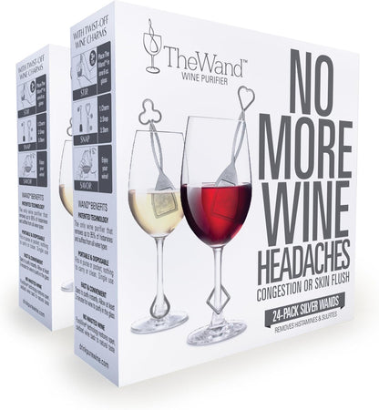 PureWine Wine Wands Purifier, 48 Wine Filters Remover Histamines Sulfite - May Reduce and Alleviate Wine Allergies & Sensitivities - Restores Taste, Perfect Wine Pourer, Gifting, Holiday (48 Pack)