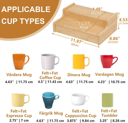 2-Tier Expandable Coffee Mug Holder, Mug Organizer for Kitchen Cabinets, Bamboo Mug Cup Rack, Multi-Functional Cup Holder Shelf, Coffee Bar Organizer, Home
