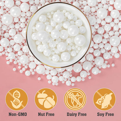 Twisweet White Pearl Sprinkles for Cake Decorating, Edible Sugar Pearls for Baking, Mix Size, Cake Topper Cupcake Cookie Ice Cream Dessert Decorations, Valentines Birthday Christmas Wedding Supplies (130g/4.58oz)