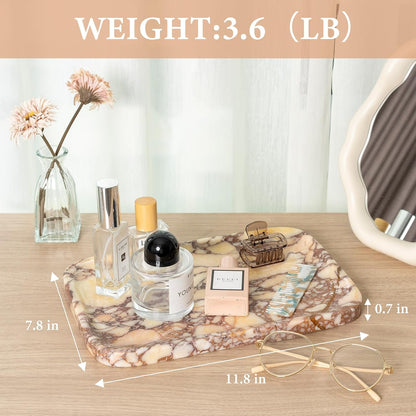 Calacatta Marble Vanity Trays, Marble Bathroom Tray Countertop, Luxury Decorative Dresser Organizer, Purple&White Natural Stone Serving Tray for Kitchen, Perfume, Jewelry Holder Storage