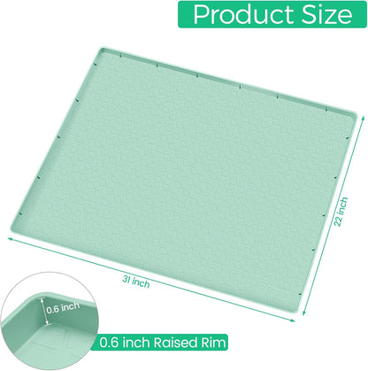 TRZZ Silicone Waterproof Under Sink Mat 31" x 22", Drip Tray and Cabinet Liner for Kitchen and Bathroom, Prevents Water Damage and Organizes Cabinets (Mint Green)