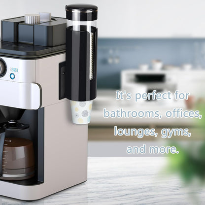 Cup Dispenser, Wall Mount Water Cooler Cup Dispenser fits 4-7 oz Disposable Paper and Plastic Cups, Pull Type Cup Holder for Bathroom, Office, Break Room, Gym, Black
