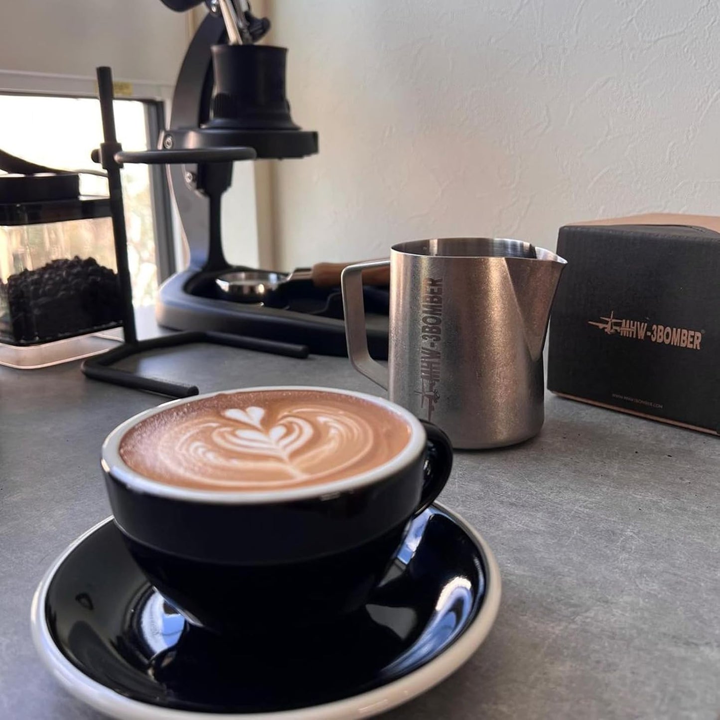 MHW-3BOMBER Latte Art Pitcher Stainless Steel Milk Frothing Pitcher Steamed Espresso Cup Barista Pitcher (Silver Spot, 20oz/600ml) P5027SS-OS