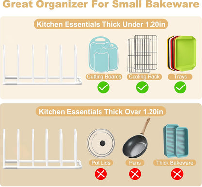 Cutting Board Organizer, 1Pcs Cutting Board Holder Rack Baking Cookie Pan Sheets Cooling Small Racks Storage Stand for Kitchen Cabinet Countertop Bakeware Storage Organizer Metal White