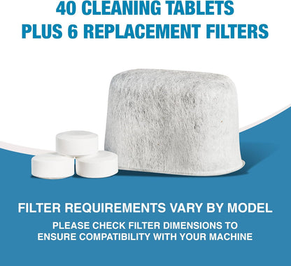 CleanEspresso - Designed For Breville Cleaning Kit - 40 Cleaning Tablets and 6 Water Filters for Breville Espresso Machines - 2g Espresso Machine Tablets