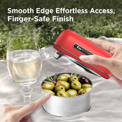Kitchen Mama Orbit One Rechargeable Electric Can Opener: Hands-free, USB-C Charging, Automatic Stop, Smooth Edge, Safety, Blade for Large Cans, Heavy Duty, Soda Can and Pop Can, with Storage Box (Red)
