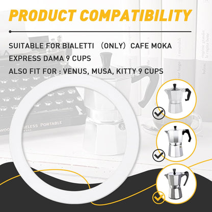 6 Pcs Gasket Seal Rings for Bialetti Moka Express Dama 9 Cups - Spare Food Grade Silicone Sealing Rings for Aluminium Stovetop Coffee Maker Pots